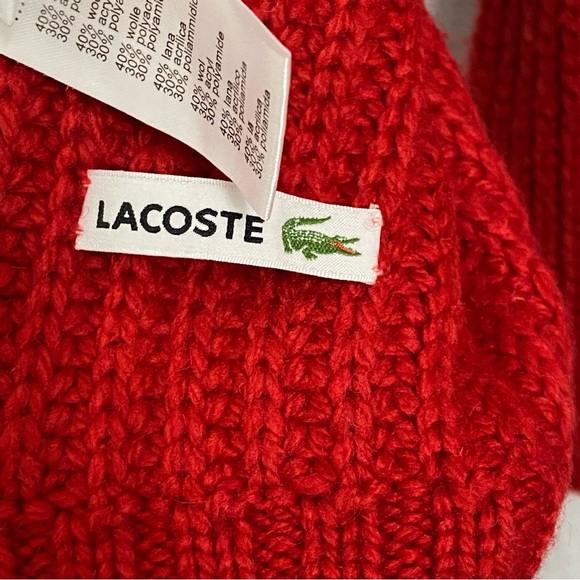 LACOSTE / Red Wool Blend Knit Scarf Unisex - Picture 4 of 10
